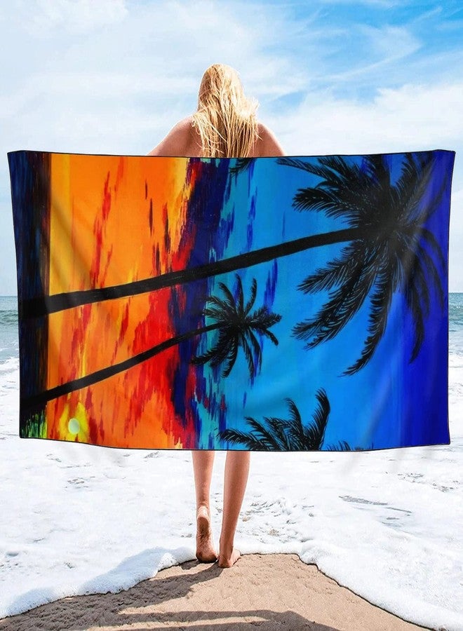 OHTMTHO Oversized Beach Towel Quick Dry Sand Free Lightweight Microfiber Beach Towels for Swim Pool Camping Travel, Colorful Sunset Coconut Palm Trees, 36"x72" - Image 2